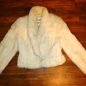 Vintage Wilson Suede and Leather Rabbit Fur Coat White Fur  coat button front
